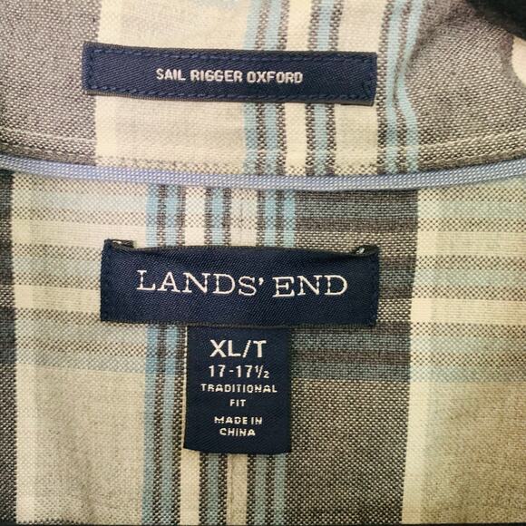 Lands' End Size XL Tall Sail Rigger Oxford Plaid Button Up Shirt Long Sleeve - Picture 5 of 6